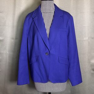 Talbots Womens Wool Blazer Size 14W Petite Royal Blue Long Sleeve Lined